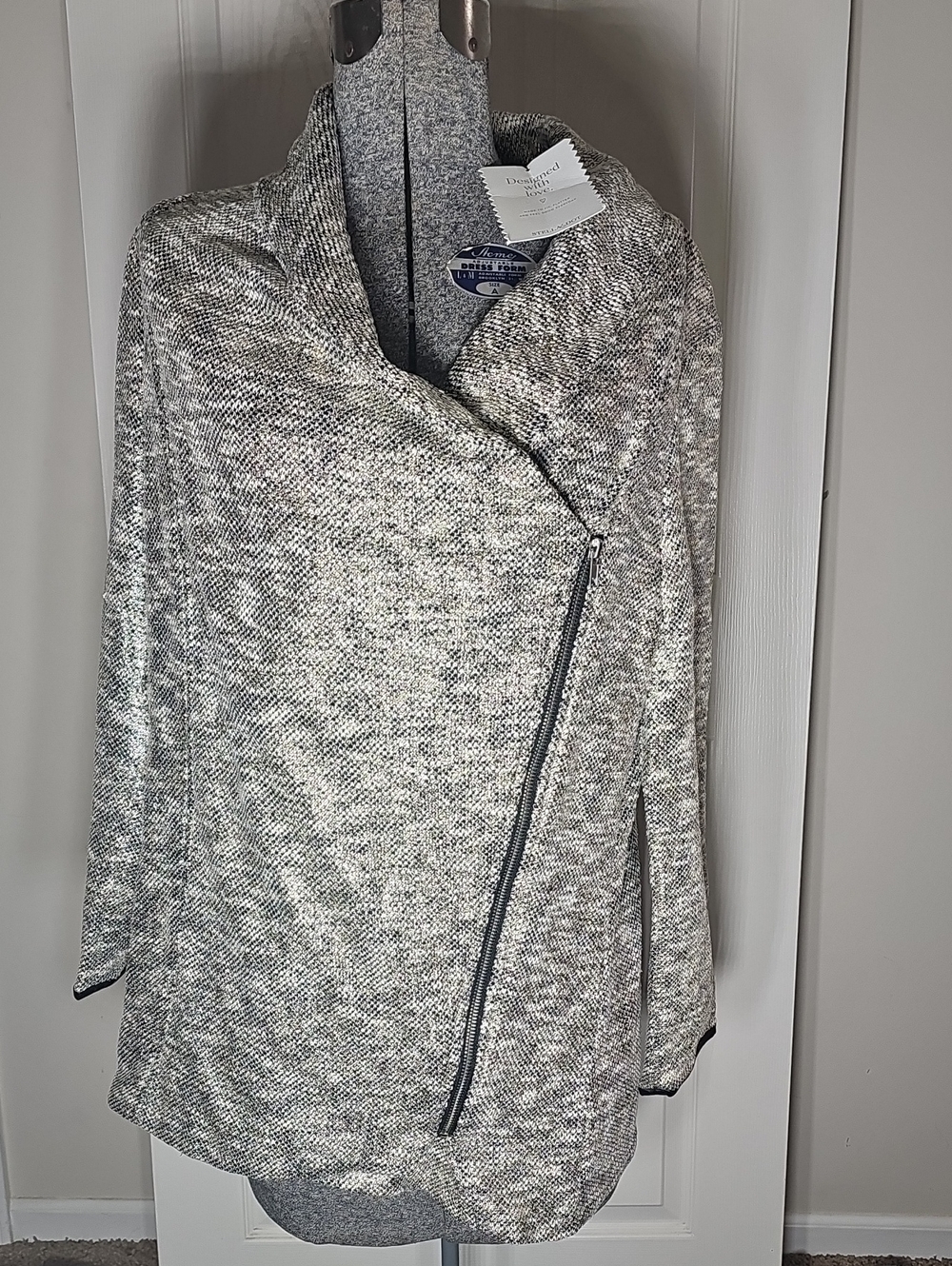 Stella & Dot Metallic Tweed Moto Jacket Asymmetrical Zip Boucle L NEW NWT